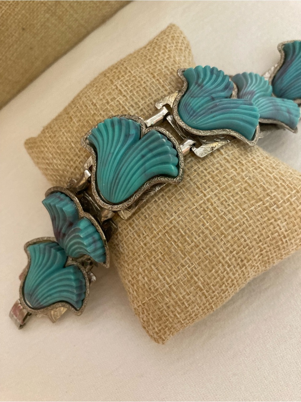 Blue Vintage Thermoset Molded Plastic Bracelet - Picture 3 of 7